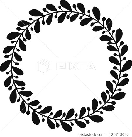 Stunning black laurel wreath silhouette frames elegantly, perfect for adding sophistication to any project. Ideal for invitations, logos, or as a symbol of victory 120718092