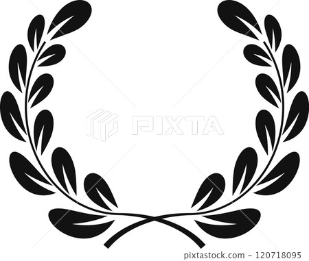 Simple laurel wreath symbolizes victory and achievement in black and white, perfect for winners and champions 120718095
