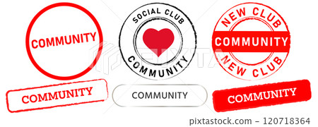 Community club join social relation team united unite union human group stamp red black badges button emblem banner label sticker design icon set collection 120718364