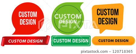 Custom design customized make crafts made built request customer shop workshop stamp colorful badges emblem label sticker banner ribbon bubble speech design icon set collection 120718365