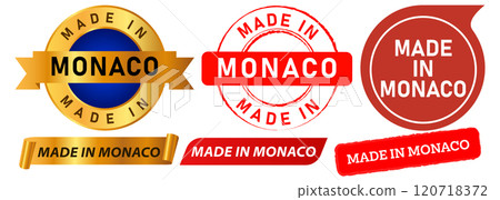 Made in Monaco product manufactured export commercial advertisement European region business stamp colorful badges emblem label banner ribbon sticker design icon set collection 120718372