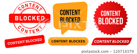 Content blocked advertisement web censorship prohibited underage illegal website ads streaming internet stamp colorful badges emblem sticker label banner ribbon bubble speech design icon set 120718379