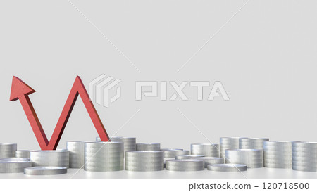 The red arrow and coins for Business concept 3d rendering. The red arrow and coins for Business concept 3d rendering. 120718500