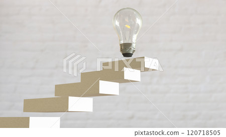 The Bulb on stair for creative or idea concept 3d rendering. 120718505