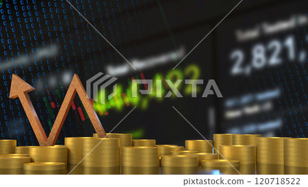The Gold arrow and coins for Business concept 3d rendering. The Gold arrow and coins for Business concept 3d rendering. 120718522