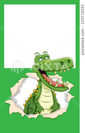 Cheerful Crocodile Breaking Through Frame 120718583