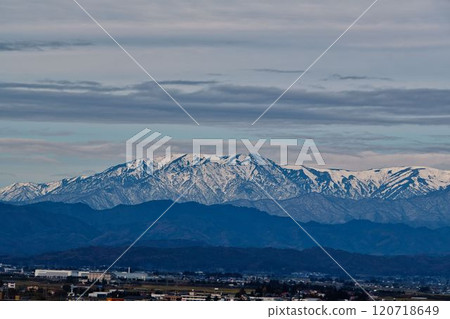 View of the Iide mountain range from Tsuruga Castle tower View of the Iide mountain range from Tsuruga Castle tower 120718649