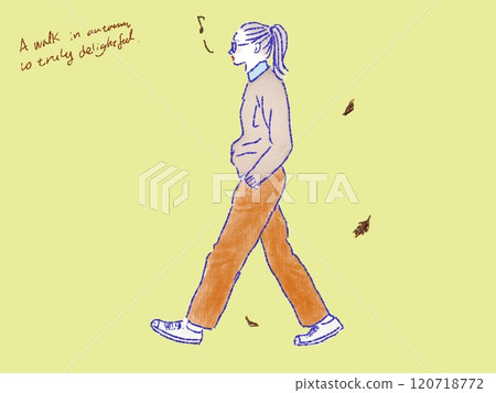 戴眼鏡散步的時尚馬尾女 120718772