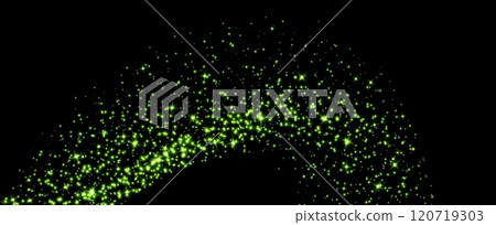 Green stars and sparkles, magic star dust background, light effect with flares. 120719303