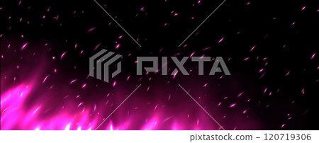 Pink flame with sparks, fire with flying cinder, abstract glowing embers, heat sparkles. Pink flame with sparks, fire with flying cinder, abstract glowing embers, heat sparkles. 120719306