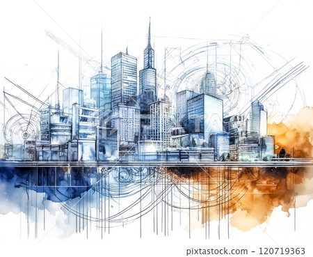 Sketch material that depicts a future city 120719363