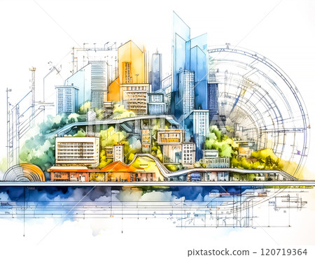 受未來城市啟發的素描素材 120719364