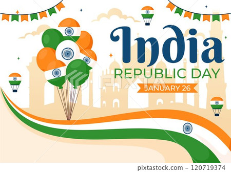 Happy India Republic Day Vector Illustration on 26 January Featuring the Indian Flag and India Gate in a National Holiday Celebration Flat Background Happy India Republic Day Vector Illustration on 26 January Featuring the Indian Flag and India Gate in a National Holiday Celebration Flat Background 120719374