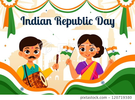 Happy India Republic Day Vector Illustration on 26 January Featuring the Indian Flag and India Gate in a National Holiday Celebration Flat Background Happy India Republic Day Vector Illustration on 26 January Featuring the Indian Flag and India Gate in a National Holiday Celebration Flat Background 120719380