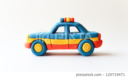 3D illustration of a police car with a unique and colorful clay model design 120719471