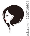 Monochrome illustration of a woman wearing red 120719604