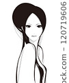 Monochrome illustration of a woman with long hair 120719606