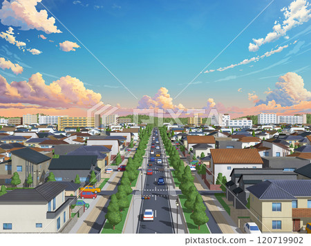 House, residential, town, illustration, CG, BG, streetscape, background House, residential, town, illustration, CG, BG, streetscape, background 120719902