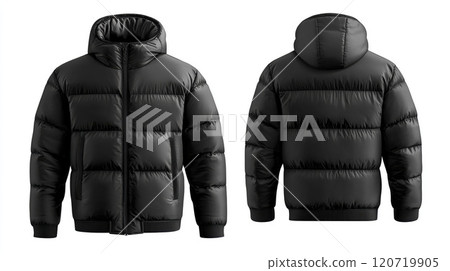 Black winter jacket isolated on white background. AI-generated item 120719905