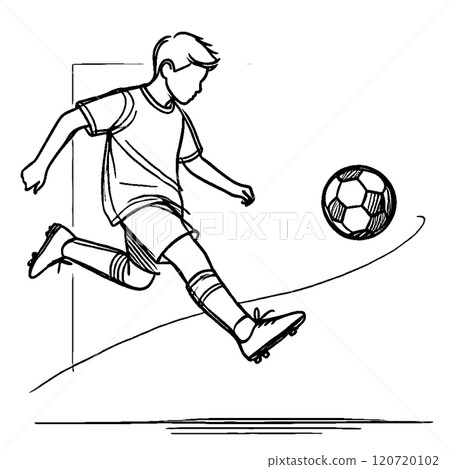 一個男人踢足球插畫素材 120720102