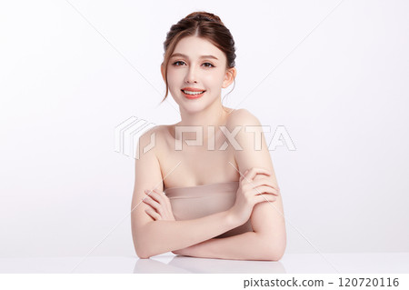 Beautiful young asian woman with clean fresh skin on white background, Face care, Facial treatment, Cosmetology, beauty and spa, Asian women portrait. Beautiful young asian woman with clean fresh skin on white background, Face care, Facial treatment, Cosmetology, beauty and spa, Asian women portrait. 120720116