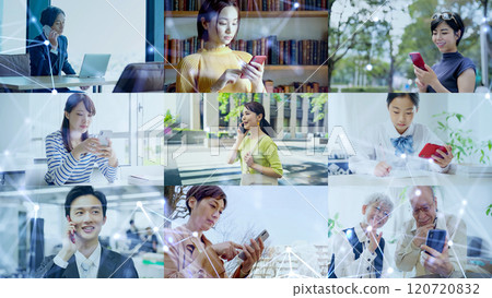 Collage of people using smartphones and network images Collage of people using smartphones and network images 120720832