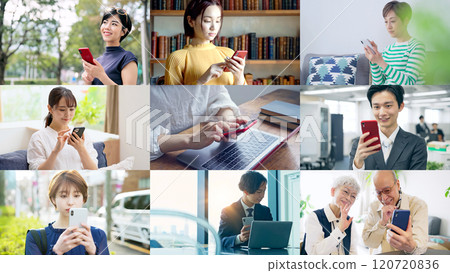 Collage of people using smartphones Collage of people using smartphones 120720836