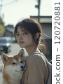 Shiba Inu and Young Woman 120720881
