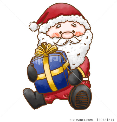 Seated Santa Claus holding a gift Seated Santa Claus holding a gift 120721244