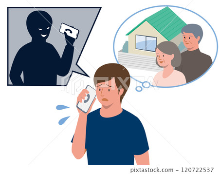 向量圖顯示一名年輕男子申請一份黑暗的兼職工作,並受到主管對他的家庭和家人的威脅。 向量圖顯示一名年輕男子申請一份黑暗的兼職工作,並受到主管對他的家庭和家人的威脅。 120722537