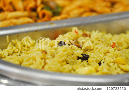stir fried rice or fried rice with raisin ,tomato and potato stir fried rice or fried rice with raisin ,tomato and potato 120722550
