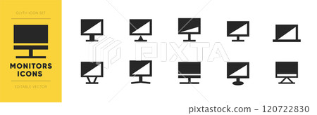 Monitor icons set. Editable vector glyph monitor illustrations. Monitor icons set. Editable vector glyph monitor illustrations. 120722830
