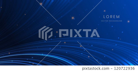 Abstract glowing neon blue wave lines on dark blue background. Hi-speed concept design. 120722936