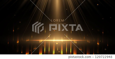 Scene elegant gold glowing line with lighting effect sparkle on black background. Template premium award design. Scene elegant gold glowing line with lighting effect sparkle on black background. Template premium award design. 120722948