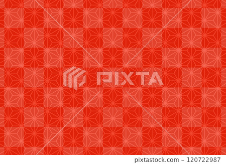 Japanese pattern: checkered pattern and hemp leaves, red Japanese pattern: checkered pattern and hemp leaves, red 120722987