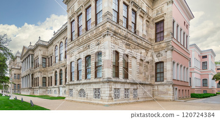 Dolmabahce Palace, or Dolmabahce Sarayi, located in the Besiktas district, Bosphorus, Istanbul, Turkey 120724384