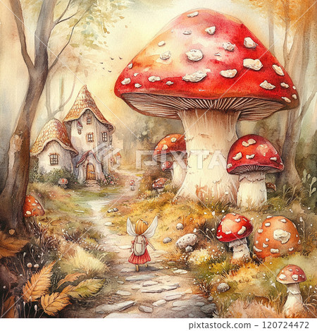 Mushroom house and fairy girl in the forest 120724472