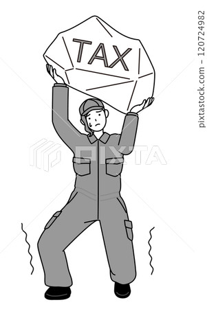 Female mechanic in overalls struggling with tax hike 120724982