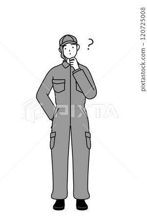 A female mechanic in overalls tilts her head in doubt 120725008
