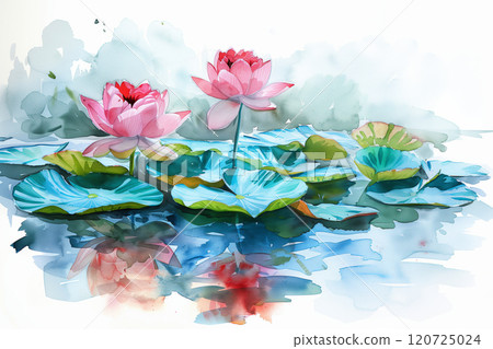 Watercolor painting of lotus in water. 120725024