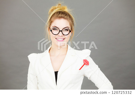 Happy positive business woman, accountant or teacher 120725332