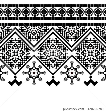 Arabian ethnic Ikat fabric pattern in a striking black tone embodies perfect beauty with a blend of exotic and classic elements. The intricate design exudes elegance and timeless appeal, crafted for t Arabian ethnic Ikat fabric pattern in a striking black tone embodies perfect beauty with a blend of exotic and classic elements. The intricate design exudes elegance and timeless appeal, crafted for t 120726789