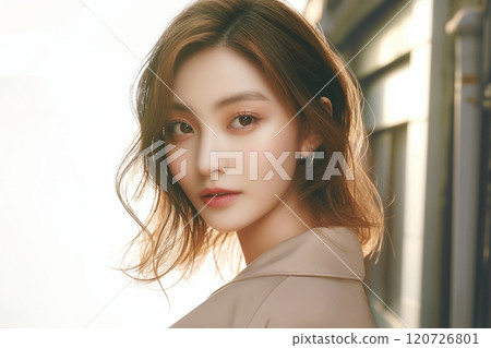 Brown-haired beautiful women, hairstyles, and fashion "AI-generated images" 120726801