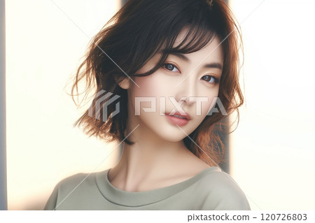 Brown-haired beautiful women, hairstyles, and fashion "AI-generated images" 120726803
