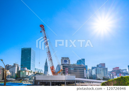 Tokyo cityscape in Japan: Towards the future... Looking forward to redevelopment of Shinjuku Station and the west exit of Shinjuku Station... a ray of hope... = 22nd 120726946