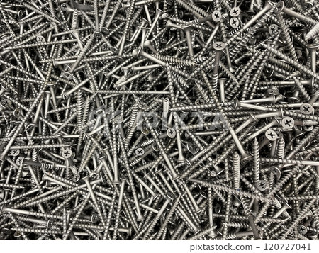 Black steel self-tapping screws used in handicrafts background texture Black steel self-tapping screws used in handicrafts background texture 120727041