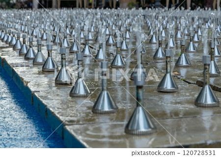 Fountain display with shimmering springs in Yerevan creating a magical atmosphere at dusk 120728531