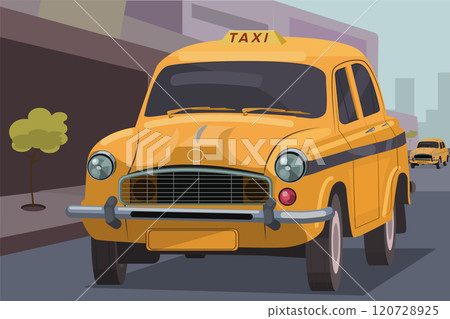Indian yellow color taxi Kolkata 120728925