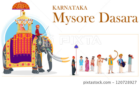 Mysore dasara elephant, Balarama was the lead elephant of the Mysore Dasara procession and carried the idol of goddess Chamundeshwari, Musician Performing in the Dasara Procession and People watching Mysore dasara elephant, Balarama was the lead elephant of the Mysore Dasara procession and carried the idol of goddess Chamundeshwari, Musician Performing in the Dasara Procession and People watching 120728927