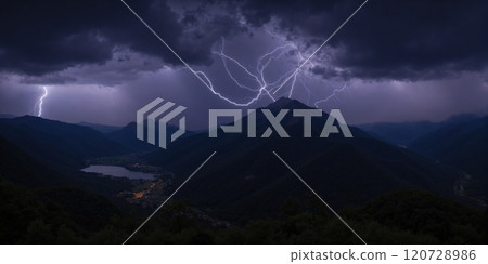 午夜閃電風暴AI生成影像 120728986